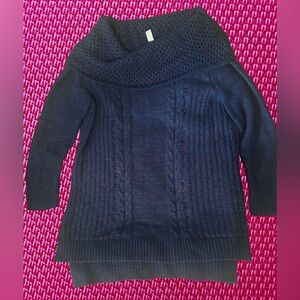 Indigo Navy Blue Women's Asymmetrical Cowl Neck Woven Sweater Size Large